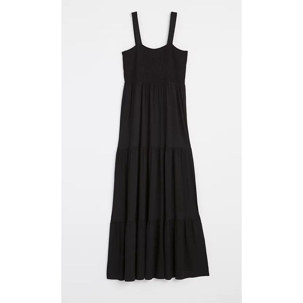 LOFT smocked tiered black maxi dress size large NWT